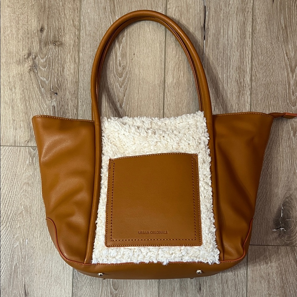 Urban Originals ~ Vegan leather and shearling brown and cream tote bag